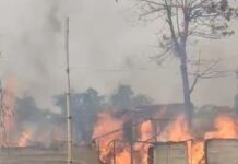 बसवरिया पंचायत के महा दलित बस्ती में हुई भीषण आगलगी की घटना में 14 घर जलकर राख।