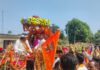 प्रखंड के तेलिया गांव में आज मंगलवार को भागवत कथा को लेकर सुवह निकाली गयी कलश शोभायात्रा।
